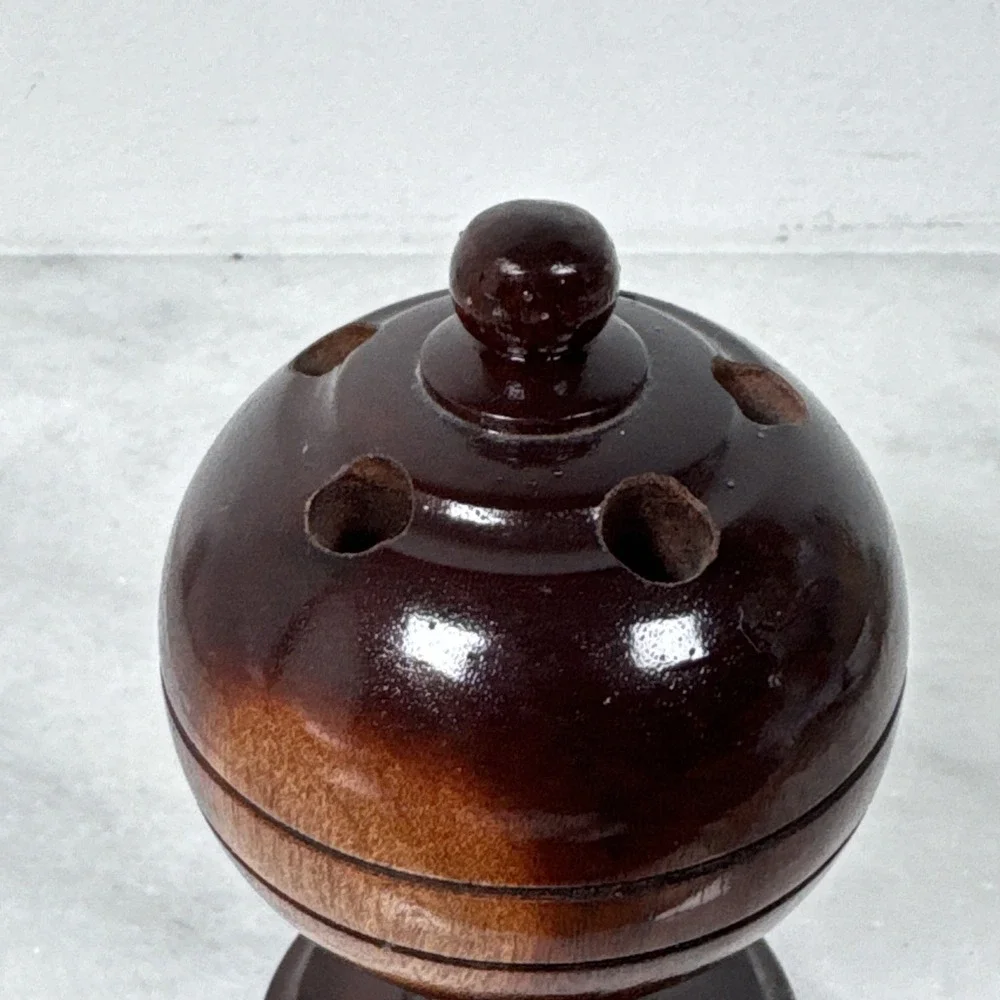 Wood  Hand Turned Pen Pencil Holder Ball Pedestal Handmade Office Desk MCM Style